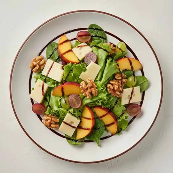 Emmental Cheese, Grape, Peach & Honey Walnut Salad with Balsamic Dressing